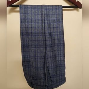 NWT East 6 by Ballin Grey Blue Plaid flat front dress pants super 130s thread